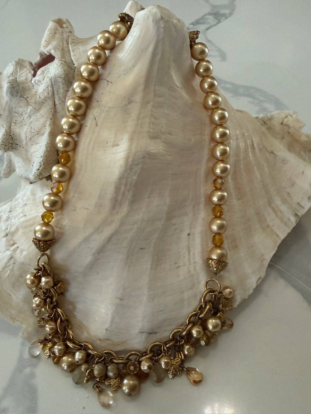 Gold-Tone Pearl Charm Necklace - Elegant Women’s Jewelry